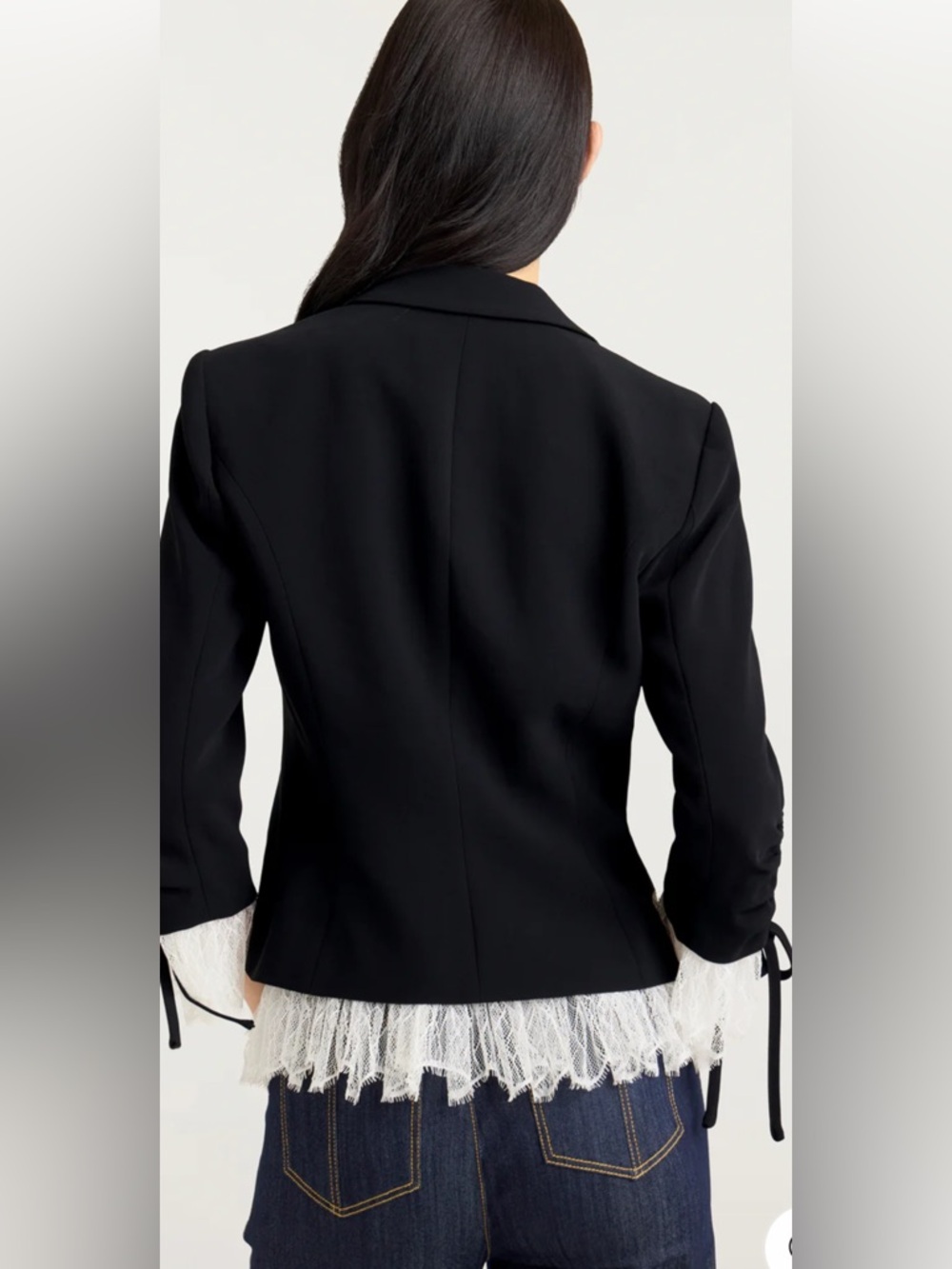 Cinq à Sept Black Blazer with White Lace Details - Picture 2 of 3